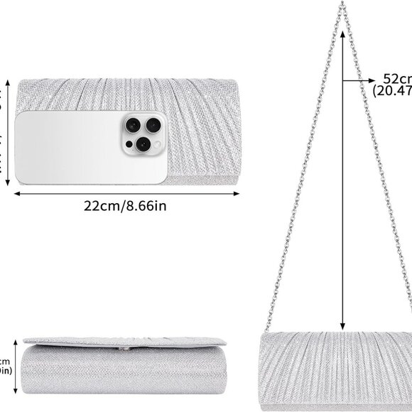 High-Quality Silver Evening Handbag - Chic Pleated Design & Spacious Interior - Picture 6 of 7